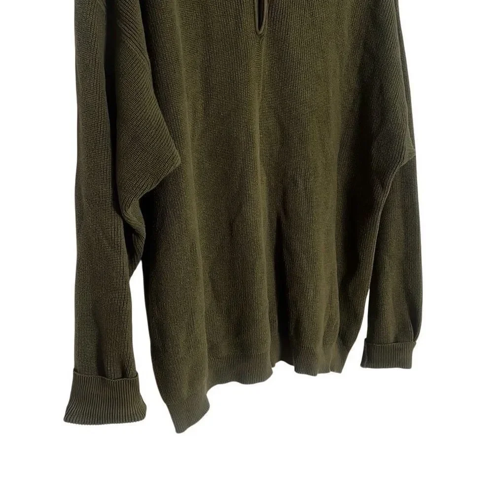 Eddie Bauer Chunky Knit Cotton Henley Pullover Sweater Olive Green‎ Size XL